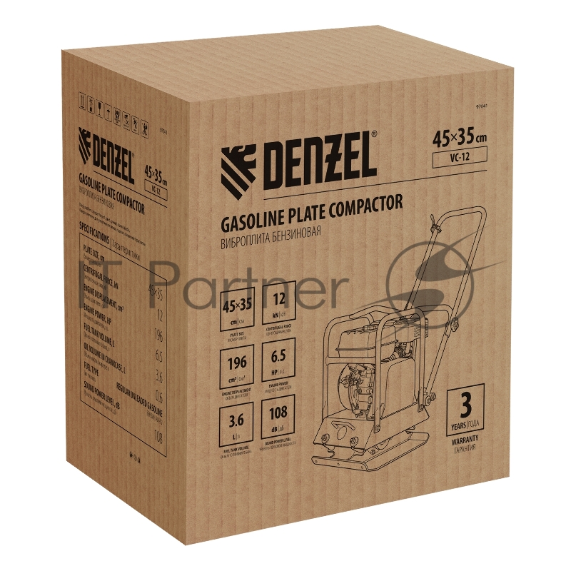 Виброплита бензиновая VC-12, 12 кН, 45*35 см, 196 см3// Denzel