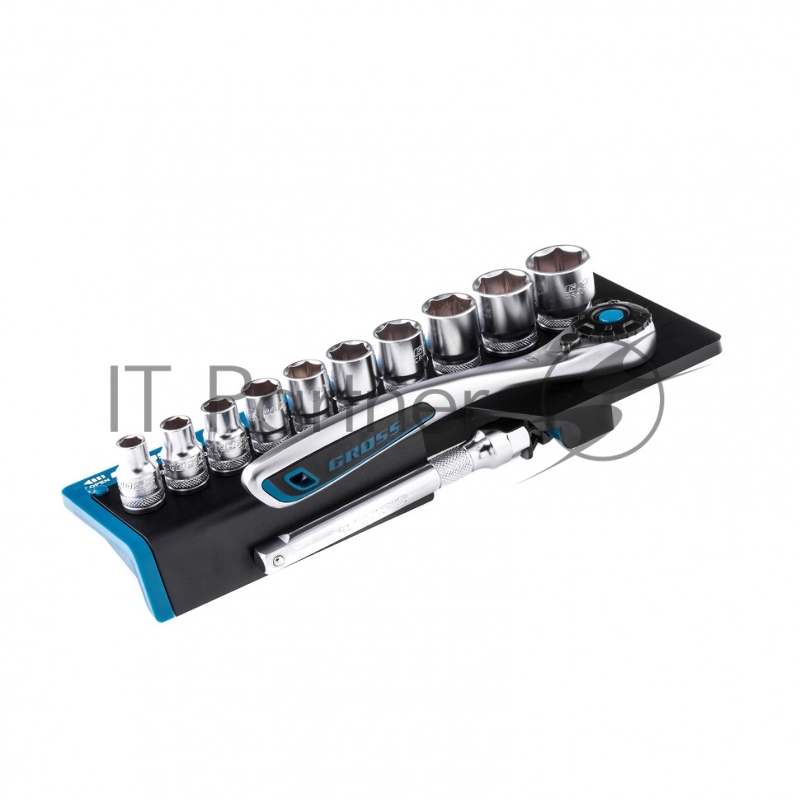 Набор торцевых головок, трещотка 120 зубьев, 3/8, CrV, 12 предметов// Gross