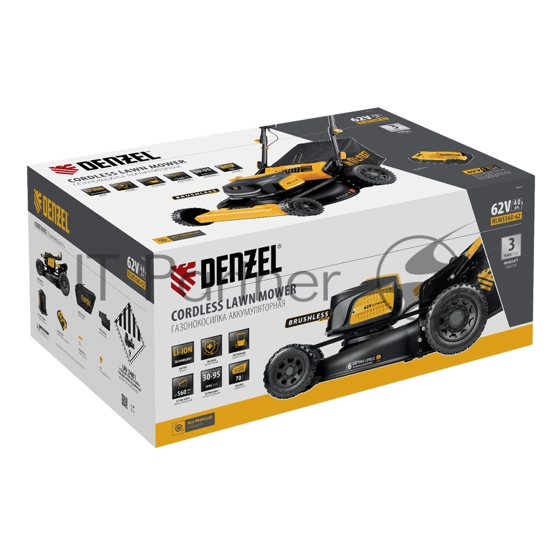Газонокосилка аккумуляторная самоходная бесщет., RLMS560-62, 560 мм, Li-ion, 62В// Denzel
