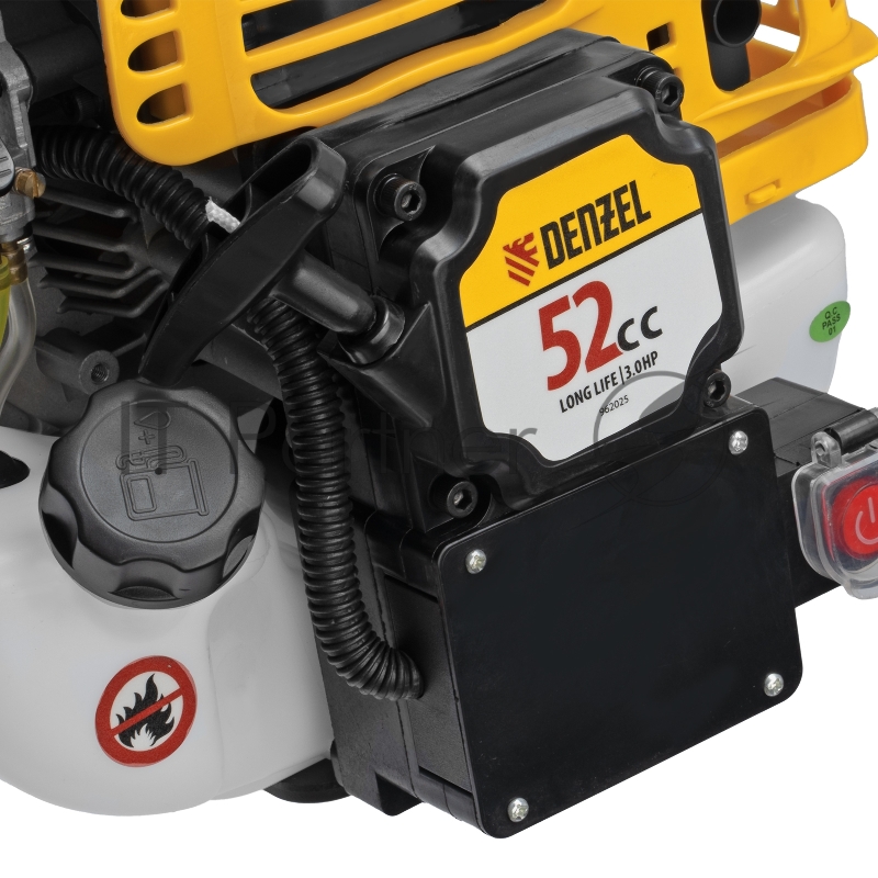 Триммер бензиновый DT-52E, 52 см3, неразъемная штанга, электростартер, состоит из 2 частей// Denzel