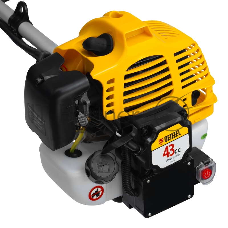 Триммер бензиновый DT-43E, 43 см3, неразъемная штанга, электростартер, состоит из 2 частей// Denzel