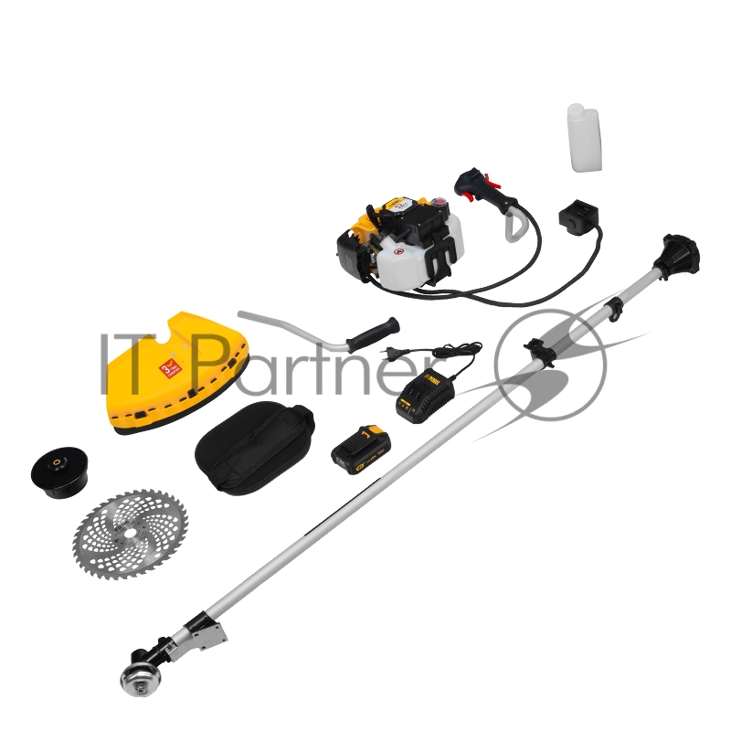 Триммер бензиновый DT-43E, 43 см3, неразъемная штанга, электростартер, состоит из 2 частей// Denzel