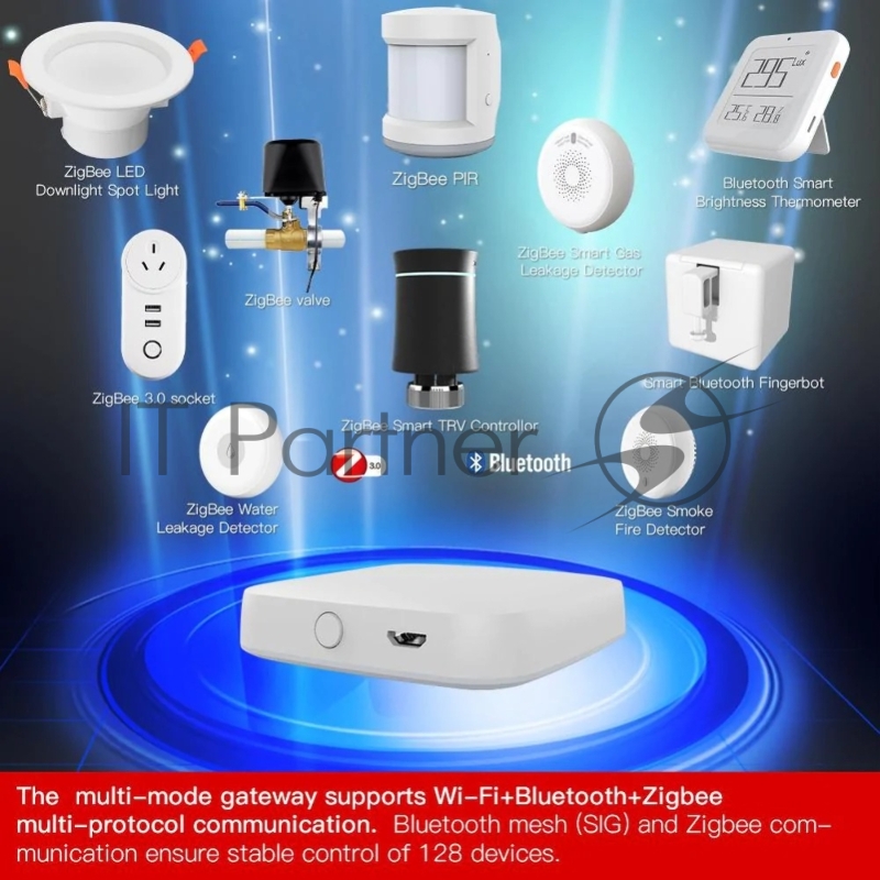 Шлюз Bluetooth MOES Multi-mode Gateway MHUB-W, WLAN & Wi-Fi 2.4GHz, Wi-Fi 2.4GHz & ZigBee & BLE & Mesh, USB, белый