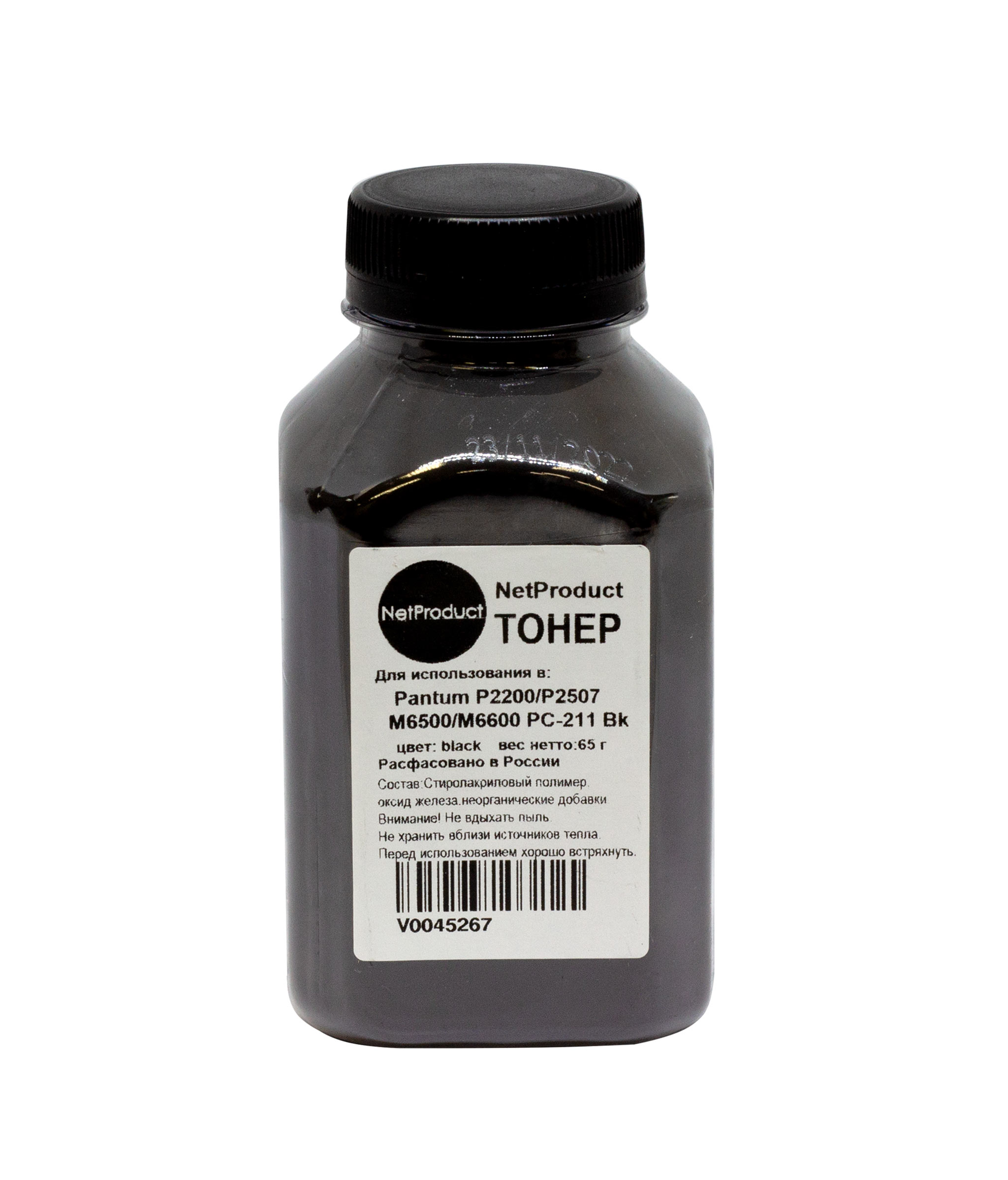 Тонер NetProduct бутыль 65 г, черный совместимый для Pantum P2200/P2507/M6500/M6600 PC-211