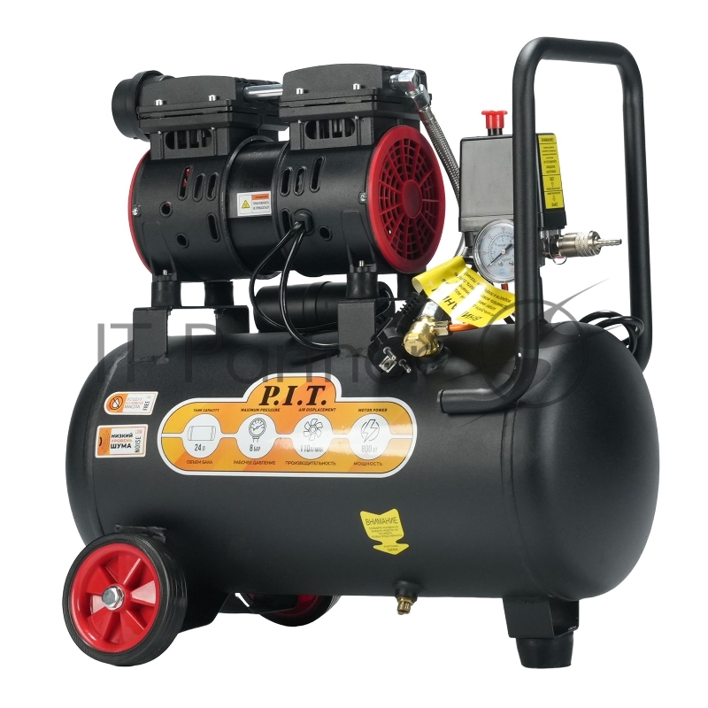 Компрессор поршневой P.I.T. PAC24-C1 безмасляный 110л/мин 24л 600Вт черный/красный