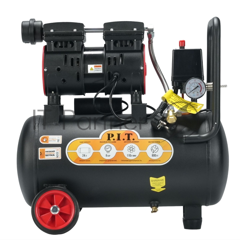 Компрессор поршневой P.I.T. PAC24-C1 безмасляный 110л/мин 24л 600Вт черный/красный