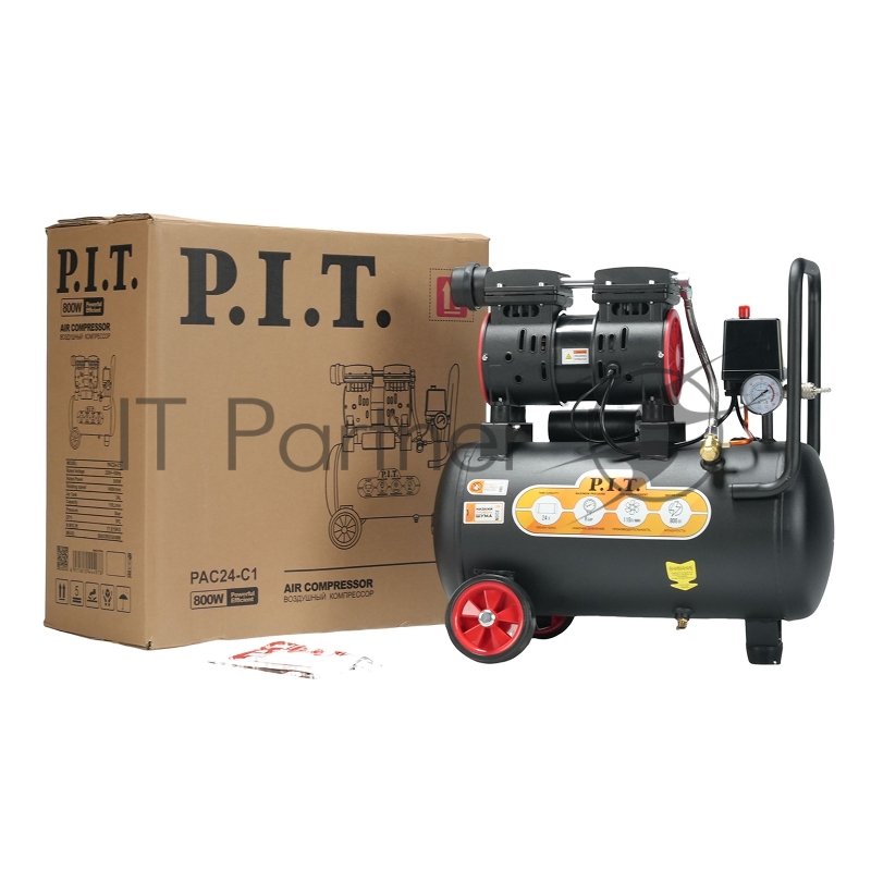 Компрессор поршневой P.I.T. PAC24-C1 безмасляный 110л/мин 24л 600Вт черный/красный