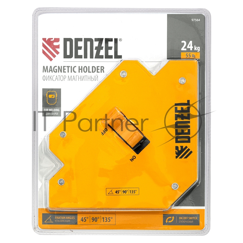 Фиксатор магнитный отключаемый для сварочных работ усилие 55 LB, 45х90х135 град.// Denzel