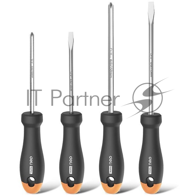 Набор отверток Home Series Gray Deli HT1004C 4шт SL5x100+SL6x150+PH1x100+PH2x15 эксклюзивный дизайн, рукоятка из высококачественного софттач пластика