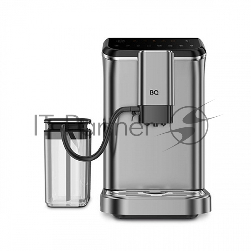 Кофемашина BQ CM6000 Steel-Black, Давление 20 бар, Мощность 1350 Вт, Съемный резервуар для воды 1.5 л, Резервуар для молока 750 л, 180 гр объем кофемолки , 15 cтепеней помола, Автоматический капучинатор, Функция предсмачивания и программирования объе