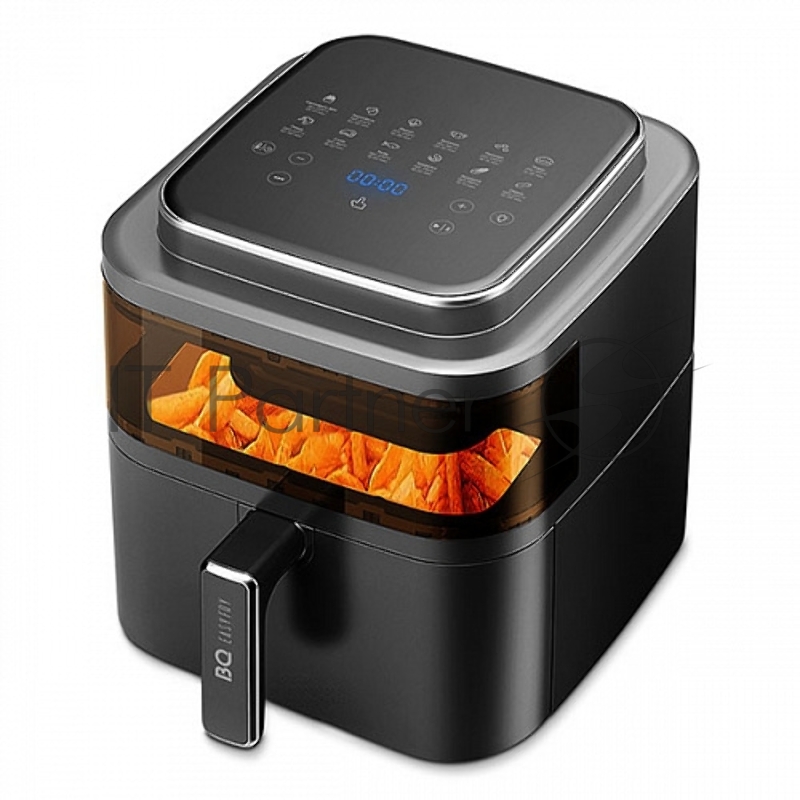 Аэрогриль BQ GR2002 Black-Silver. Мощность:1500 Вт/Объем корзины: XL/Технология Air Motion /Приготовление еды без жира и масла/Легкая очистка/Процесс приготовления под контролем.