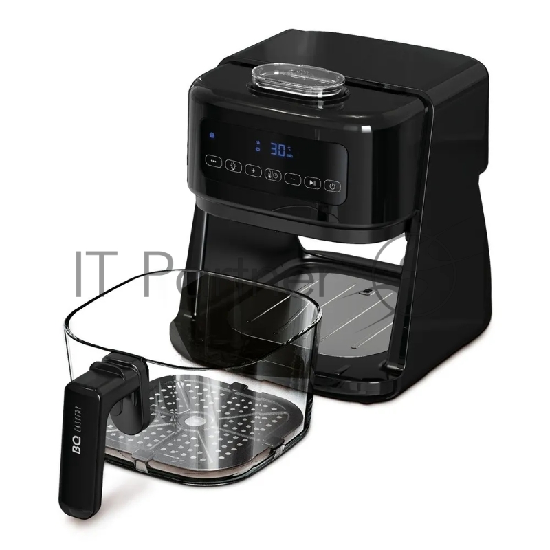 Аэрогриль BQ GR2005 Black. Мощность 1400Вт/Объем 3л/ Циркуляция воздушних потоков/ Приготовление еды без жира и масла/ 8 встроенных программ/ Съемная корзина из жаропрочного стекла.