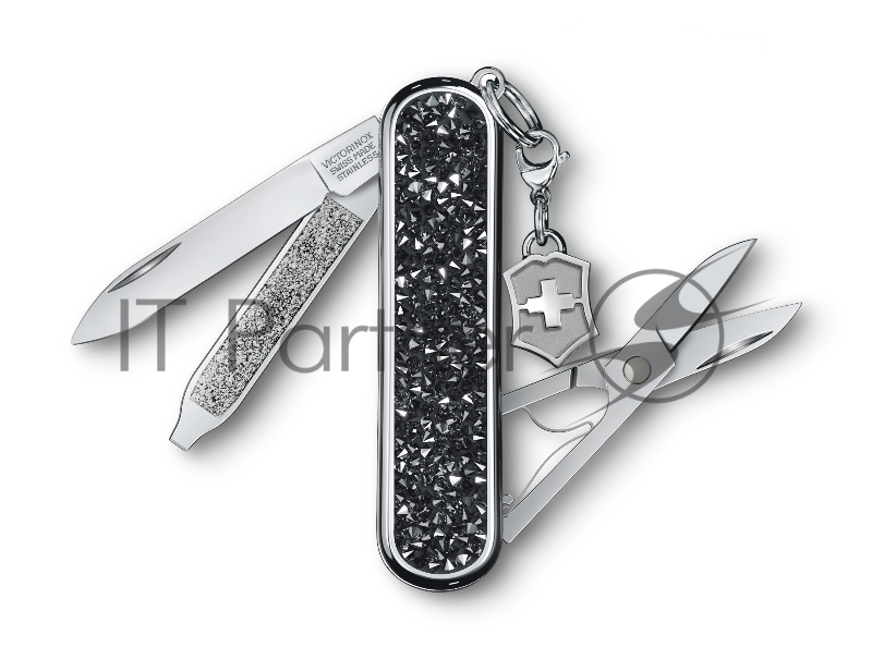 Нож перочинный Victorinox Classic Brilliant Crystal (0.6221.35) 58мм 5функц. черный/серебристый подар.коробка