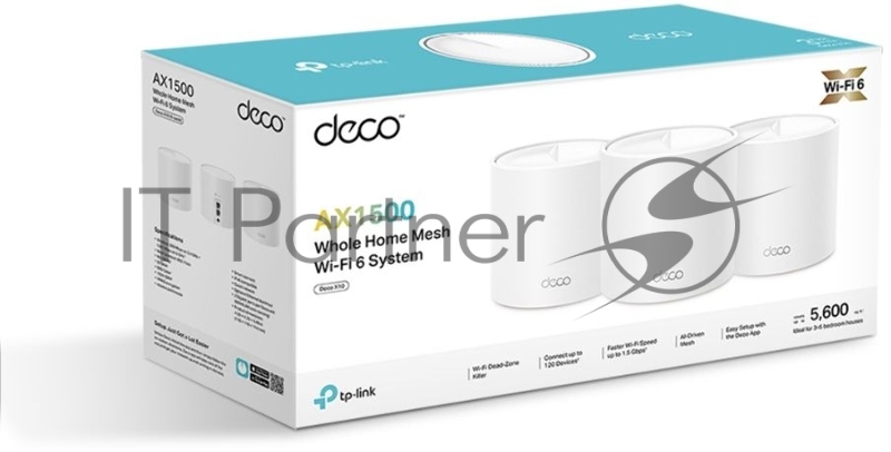 Бесшовный Mesh роутер TP-Link Deco X10 (DECO X10(3-PACK)) AX1500 10/100/1000BASE-TX белый (упак.:3шт)