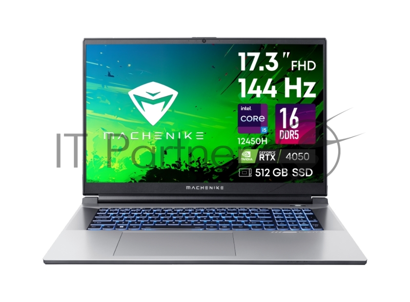 Ноутбук Machenike L17 17.3(1920x1080 IPS 144Hz)/Intel Core i5 12450H(2Ghz)/16384Mb/512PCISSD GeForce RTX4050(6144Mb)/Cam/BT/WiFi/53 1y/2.8kg/silver/DOS