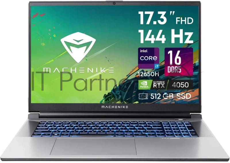Ноутбук Machenike L17 17.3(1920x1080 IPS 144Hz)/Intel Core i7 12650H(2.3Ghz)/16384Mb/512PCIS GeForce RTX4050(6144Mb)/Cam/BT/WiFi/53 1y/2.8kg/silver/DOS