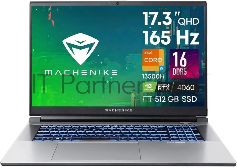 Ноутбук Machenike L17 17.3(2560x1440 IPS 165Hz)/Intel Core i5 13500H(2.6Ghz)/16384Mb/512PCIS GeForce RTX4060(8192Mb)/Cam/BT/WiFi/53 1y/2.8kg/silver/DOS