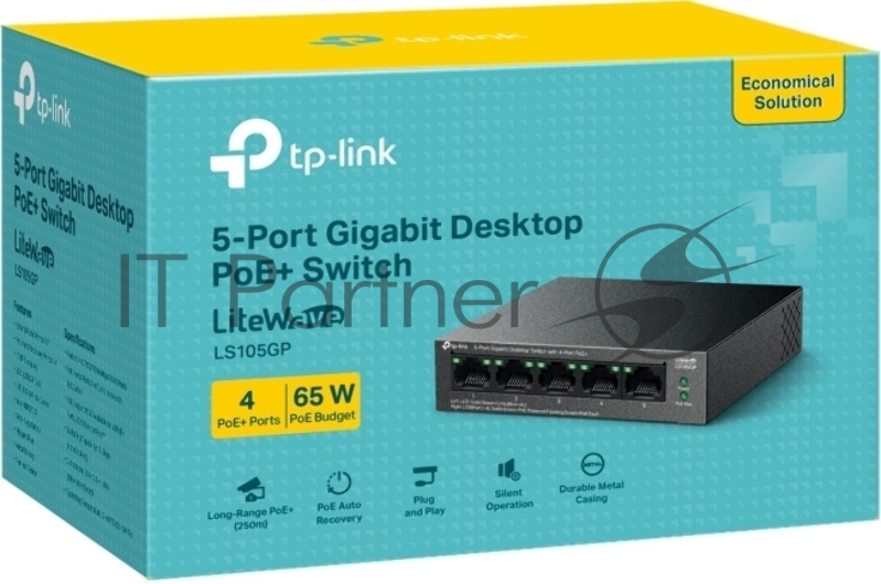Настольный коммутатор TP-Link LS105GP с 5 гигабитными портами (4 порта PoE+)
