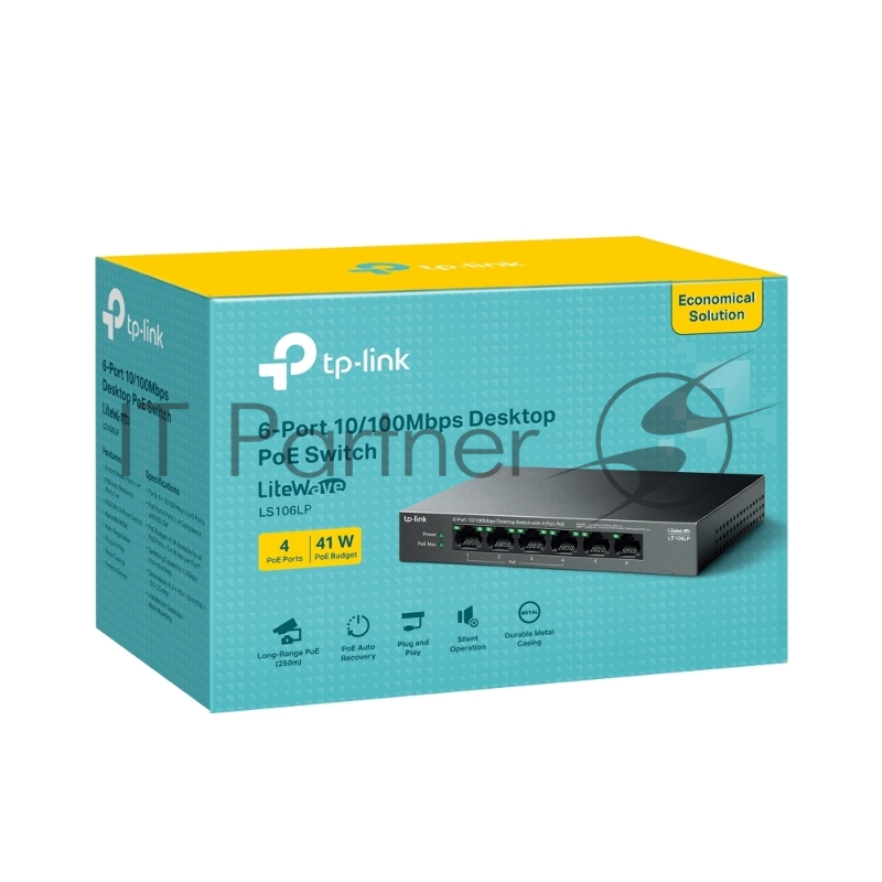 Настольный коммутатор TP-Link LS106LP с 6 портами 10/100 Мбит/с (4 порта PoE)