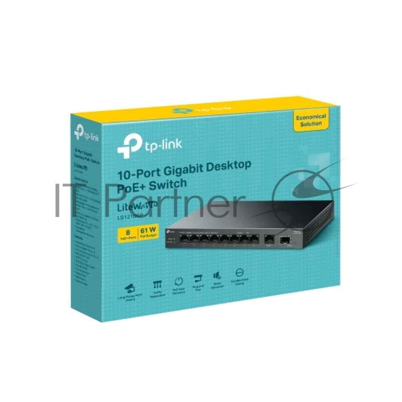Настольный коммутатор TP-Link LS1210GP с 9 гигабитными портами (8 портов PoE+) и портом SFP