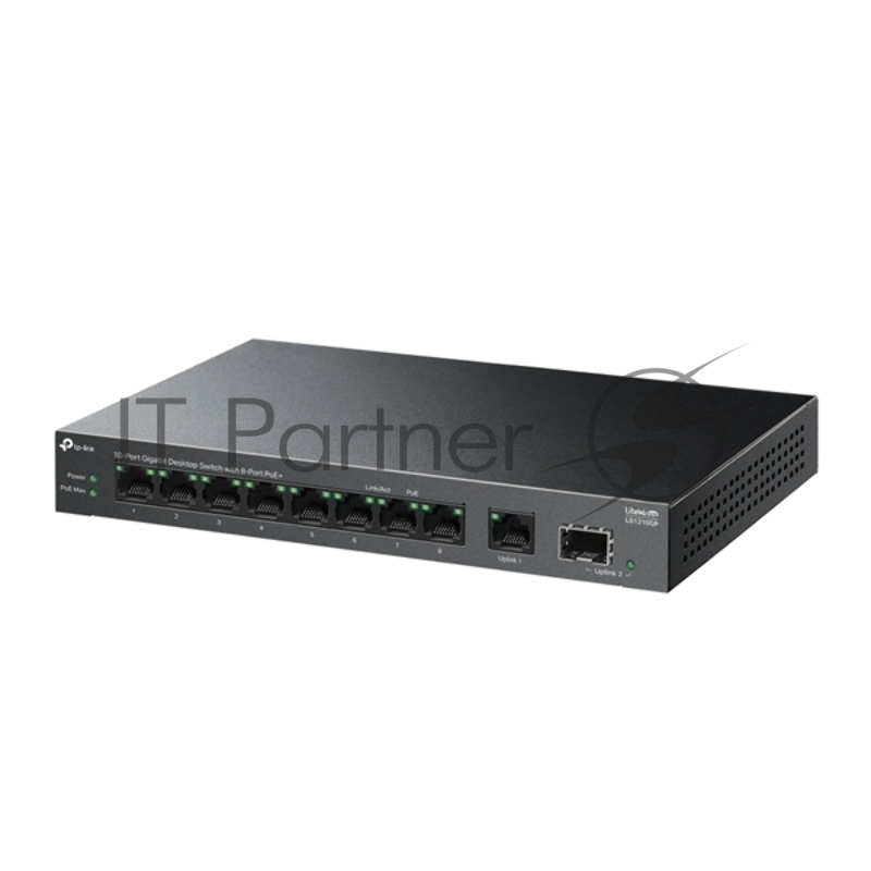 Настольный коммутатор TP-Link LS1210GP с 9 гигабитными портами (8 портов PoE+) и портом SFP