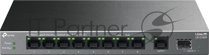 Настольный коммутатор TP-Link LS1210GP с 9 гигабитными портами (8 портов PoE+) и портом SFP
