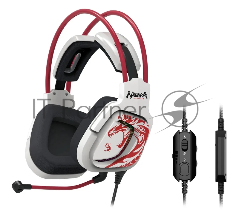 Наушники с микрофоном A4Tech Bloody G575 Naraka белый/красный 2м мониторные USB оголовье (G575 NARAKA)