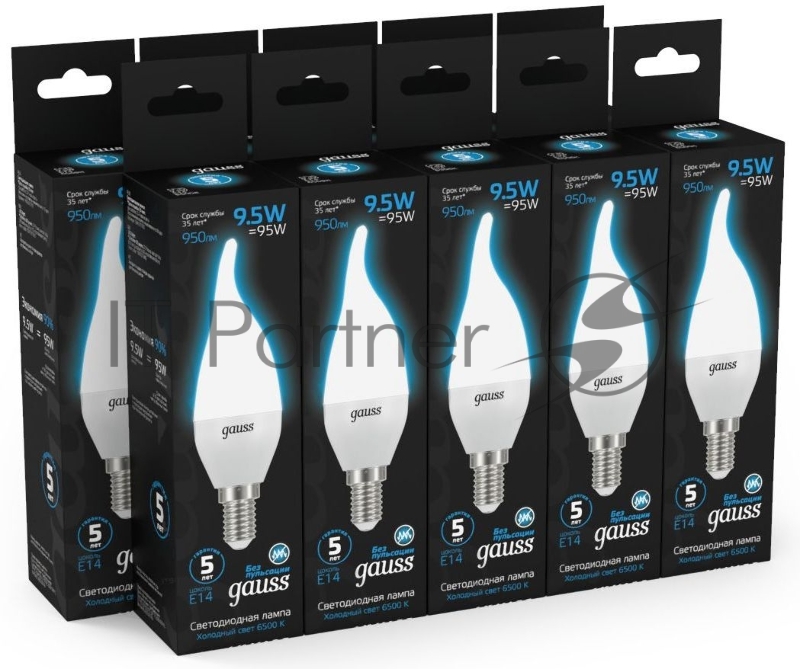 Лампа светодиодная Gauss 104101310 9.5Вт цок.:E14 свеча 220B 6500K св.свеч.бел.хол. (упак.:10шт)