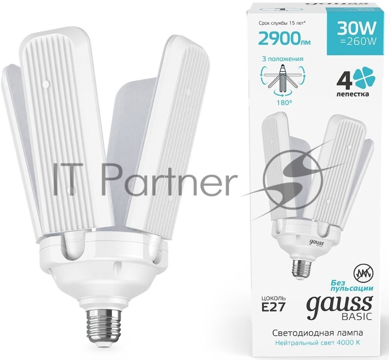 Лампа светодиодная Gauss Basic 11732232 30Вт цок.:E27 клевер 220B 4000K св.свеч.бел.нейт. (упак.:1шт)