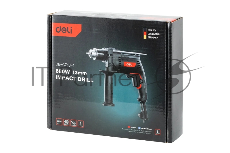 Дрель сетевая ударная Deli DE-CZ13-1E (680Вт, 13мм, 3000об/мин, 48000уд/мин, картон)