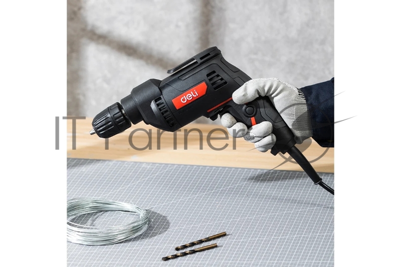 Дрель сетевая Deli DE-DZ10-1E (500Вт, 10мм, 3300об/мин, картон)