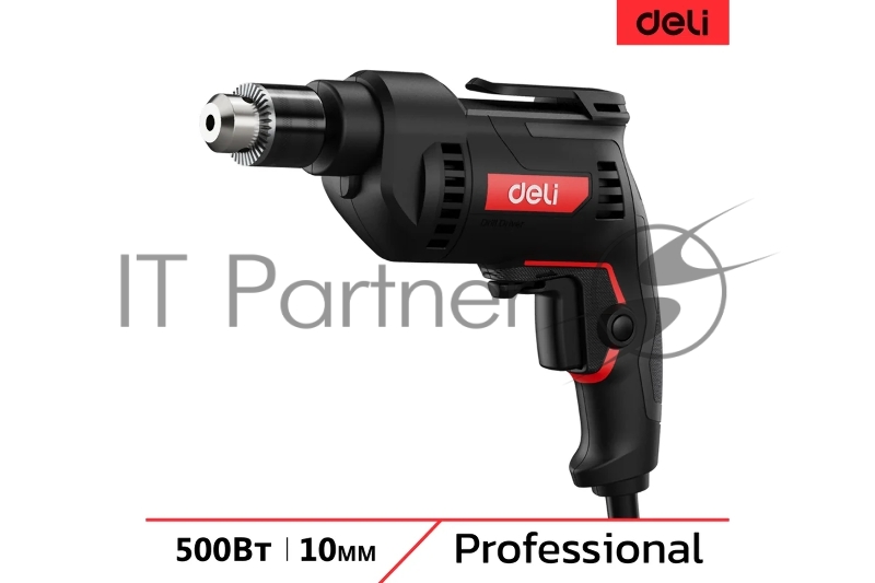 Дрель сетевая Deli DE-DZ10-2E (500Вт, 10мм, 3300об/мин, картон)