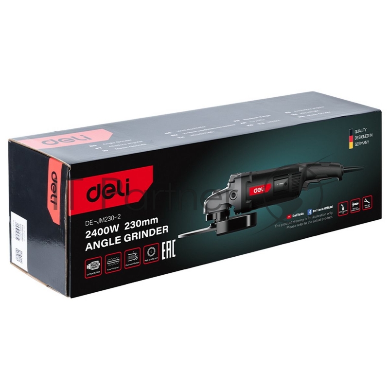 Угловая шлифмашина сетевая Deli DE-JM230-2E (2400Вт, 230мм, 6400об/мин, картон)