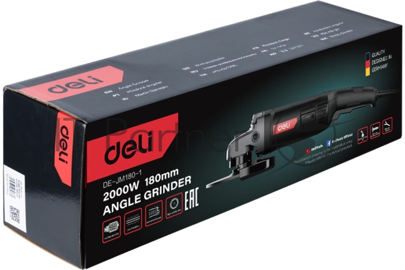 Угловая шлифмашина сетевая Deli DE-JM180-1E (2000Вт, 180мм, 8500об/мин, картон)