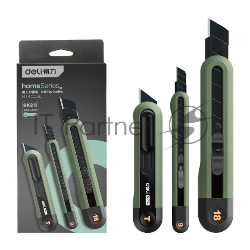 Набор технических ножей Home Series Green Deli HT4003L (ножи 9мм+18мм+Т-образный), эксклюзивный дизайн, корпус из высококачественного софттач пластика
