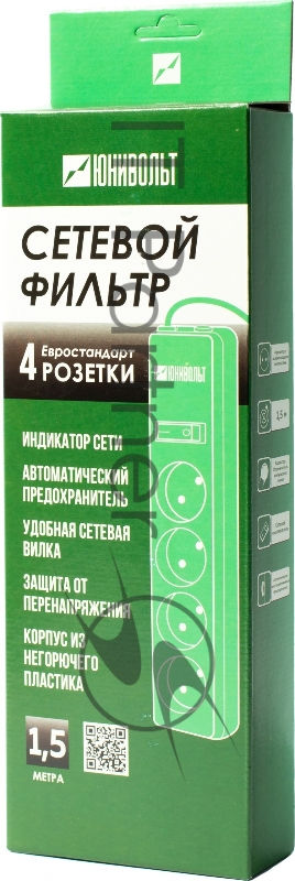 Сетевой фильтр Юнивольт 00-00000386 1.5м (4 розетки) белый (коробка)