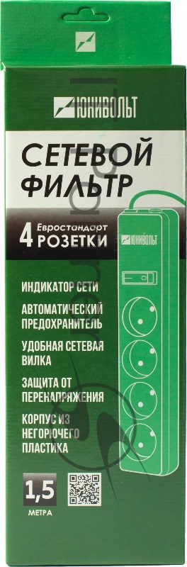 Сетевой фильтр Юнивольт 00-00000386 1.5м (4 розетки) белый (коробка)
