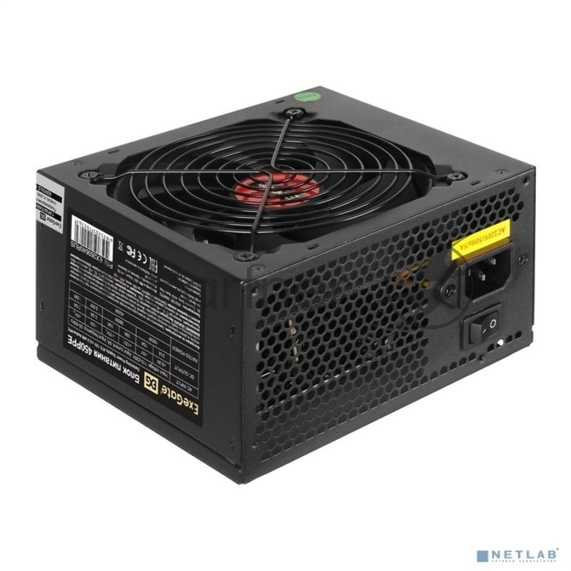 Блок питания Exegate EX260640RUS-PC 450W Exegate 450PPE, ATX, black, APFC, 12cm, 24p+(4+4)p, PCI-E, 3*IDE, 5*SATA, FDD