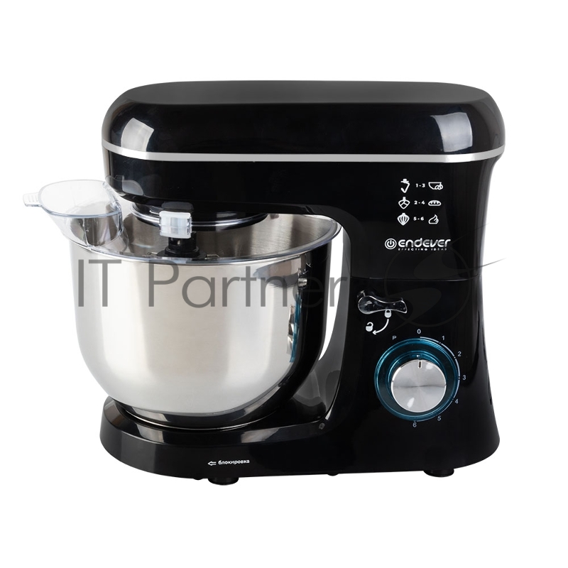 Миксер планетарный Endever Sigma-120, черный, мощность 1800 Вт, объем чаши 6 л, планетарная система смешивания, 2 шт/уп.