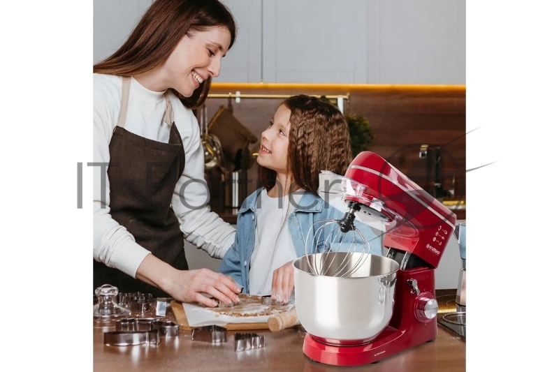 Миксер планетарный Endever Sigma-121, красный, мощность 1800 Вт, объем чаши 6 л, планетарная система смешивания, 2 шт/уп.
