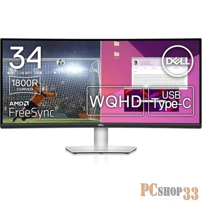 Монитор Dell 34 S3423DWC серебристый/черный VA LED 5ms 21:9 HDMI M/M матовая HAS 300cd 178гр/178гр 3440x1440 100Hz FreeSync DP WQ USB 10.38кг