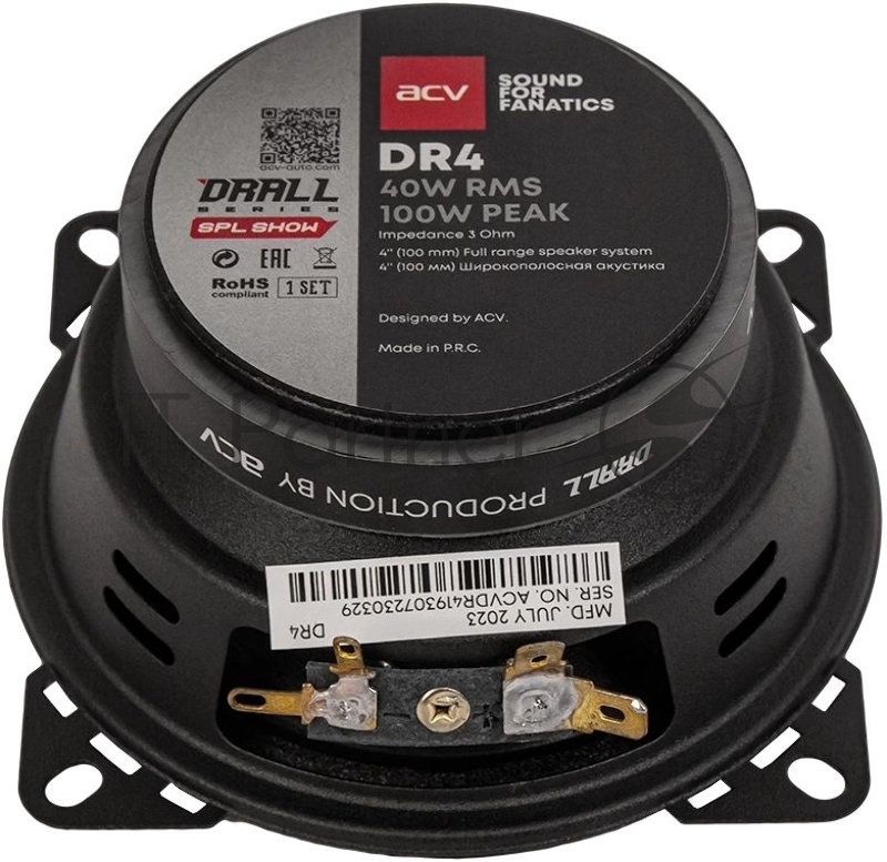 Колонки автомобильные ACV DRALL DR4 (без решетки) 100Вт 94дБ 3Ом 10см (4дюйм) (ком.:2кол.) широкополосные однополосные