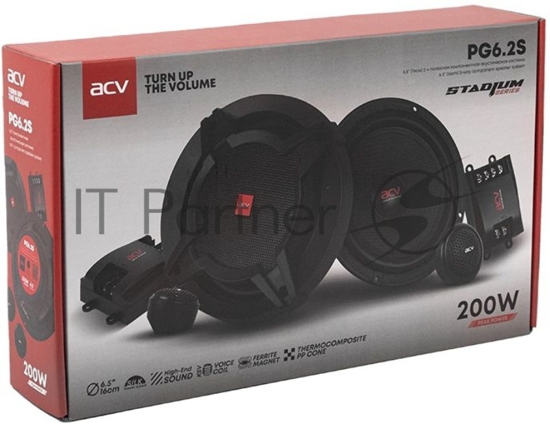 Колонки автомобильные ACV PG-6.2S 200Вт 92дБ 4Ом 16см (6.5дюйм) (ком.:2кол.) компонентные двухполосные