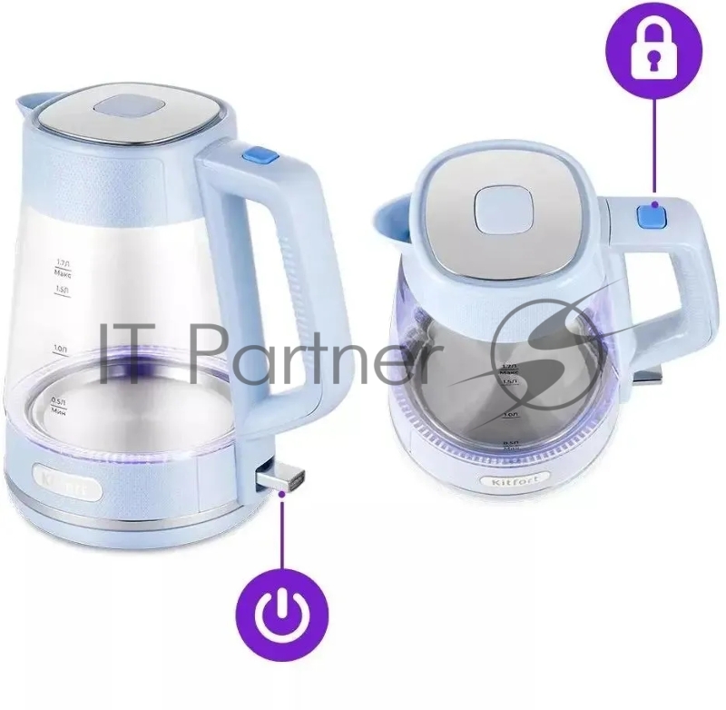 Чайник электрический Kitfort КТ-6623 1.7л. 2200Вт голубой/нержавеющая сталь (корпус: пластик/стекло)