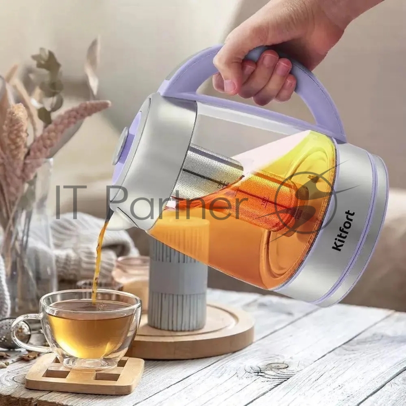 Чайник электрический Kitfort КТ-6624 1.7л. 2200Вт лавандовый/нержавеющая сталь (корпус: пластик/стекло)