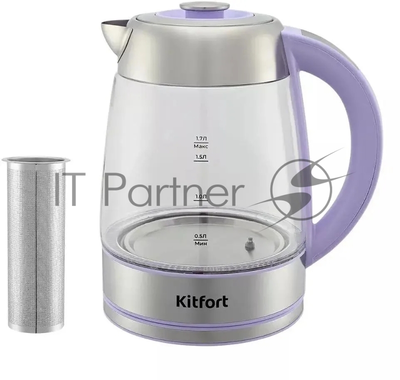 Чайник электрический Kitfort КТ-6624 1.7л. 2200Вт лавандовый/нержавеющая сталь (корпус: пластик/стекло)