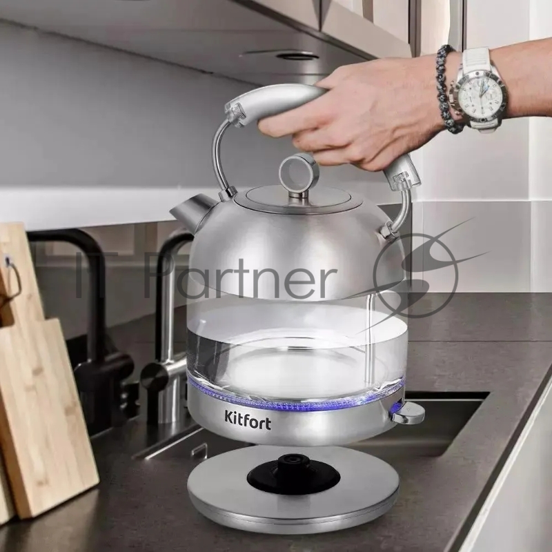 Чайник электрический Kitfort КТ-6630 1.7л. 2200Вт нержавеющая сталь (корпус: нержавеющая сталь/стекло)
