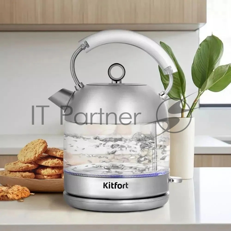 Чайник электрический Kitfort КТ-6630 1.7л. 2200Вт нержавеющая сталь (корпус: нержавеющая сталь/стекло)