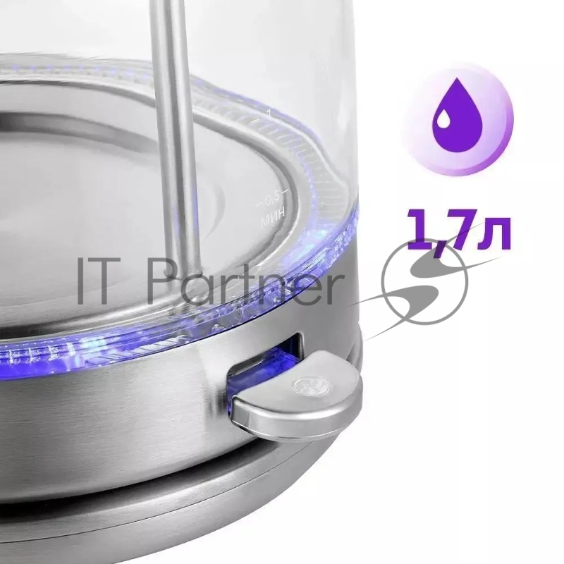 Чайник электрический Kitfort КТ-6630 1.7л. 2200Вт нержавеющая сталь (корпус: нержавеющая сталь/стекло)