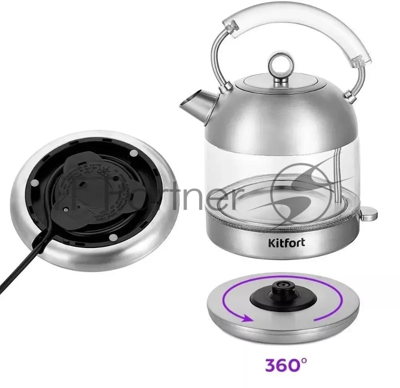 Чайник электрический Kitfort КТ-6630 1.7л. 2200Вт нержавеющая сталь (корпус: нержавеющая сталь/стекло)